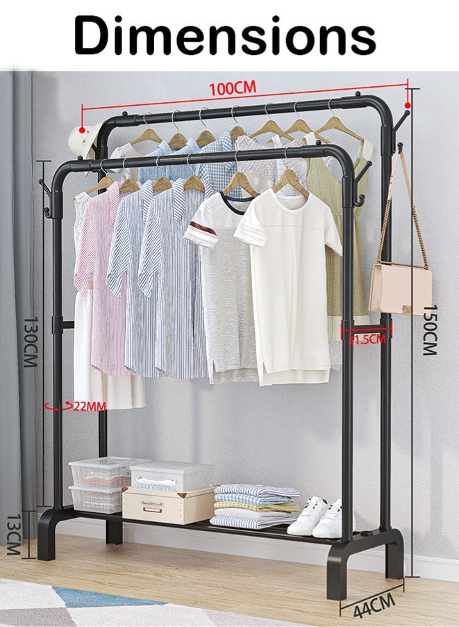 PHISMA Double Rods Garment Rack, 150*100*44cm Multi-functional Bedroom Sturdy Clothing Rack for Coats, Shirts, Dress  - Image 3
