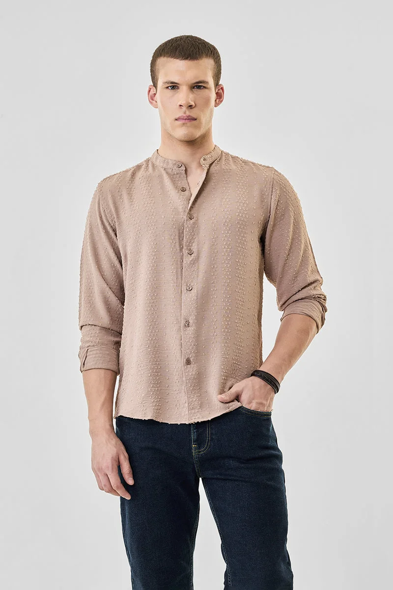 SNITCH Beige Textured Long Sleeve Slim Fit Shirt