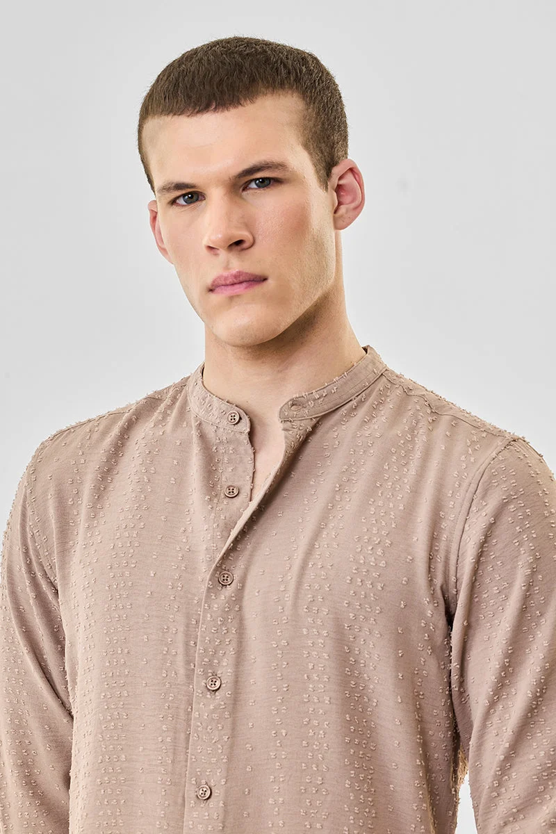 SNITCH Beige Textured Long Sleeve Slim Fit Shirt