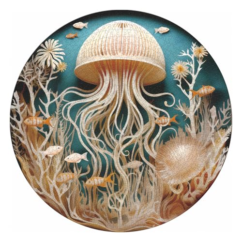 PPuzzling Ocean Jellyfish Puzzles for Adults 1000 Pieces Impossible Deep Blue Sea Fish Jigsaw Puzzles Round Jellyfish Paper Art Challenging Puzzle as Wall Decor - Image 5