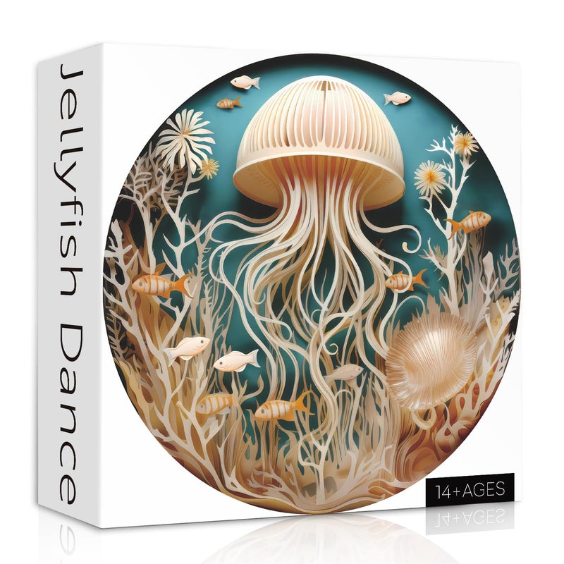PPuzzling Ocean Jellyfish Puzzles for Adults 1000 Pieces Impossible Deep Blue Sea Fish Jigsaw Puzzles Round Jellyfish Paper Art Challenging Puzzle as Wall Decor - Image 3