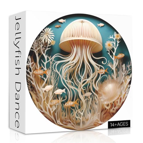 PPuzzling Ocean Jellyfish Puzzles for Adults 1000 Pieces Impossible Deep Blue Sea Fish Jigsaw Puzzles Round Jellyfish Paper Art Challenging Puzzle as Wall Decor - Image 1
