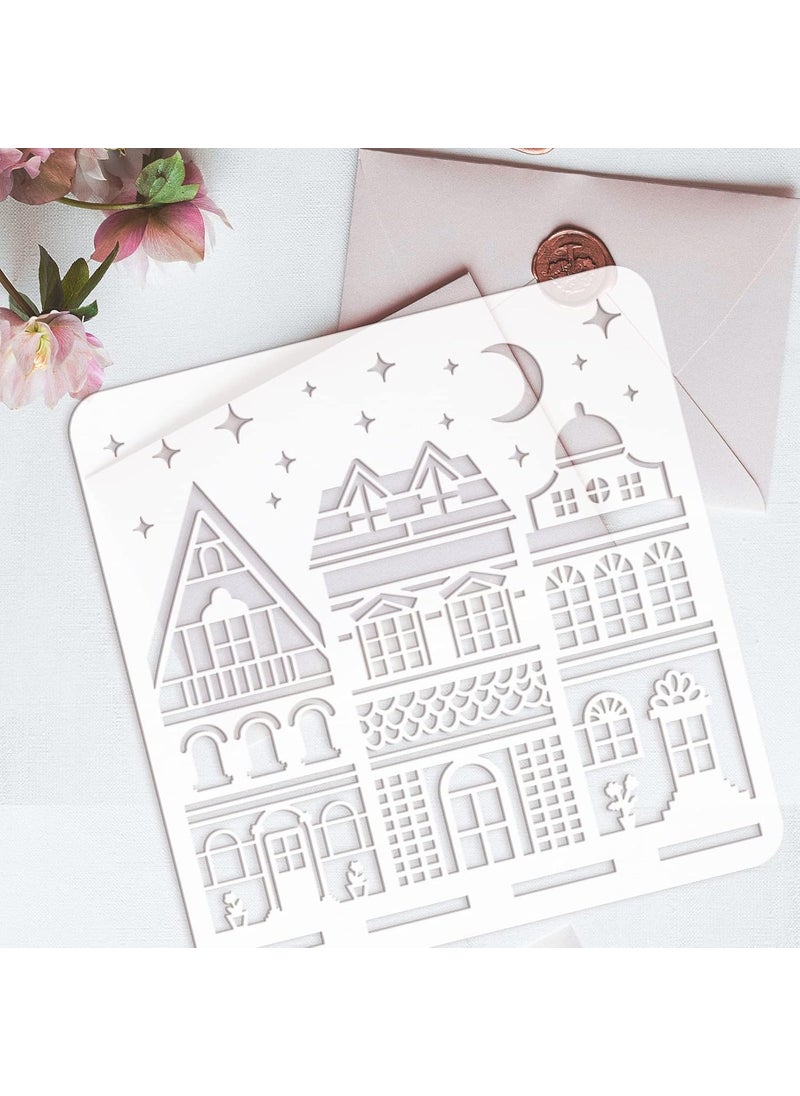 FINGERINSPIRE FINGERINSPIRE Fancy Houses Painting Stencil 11.8x11.8 inch Hollow Out Moon Star Drawing Stencil Reusable Castle House Stencils Template for Wall, Photo Album, Canvas Bag, Cabinet  - Image 3