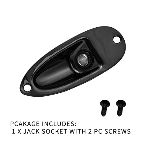 Cheerock Black Guitar Jack Plate, Guitar Input Output Jack Socket Plate, Guitar Boat Style Jack Plate, Guitar Jack Plate with Screws for Strat Fender Style Electric Guitar Parts Replacement - Image 3