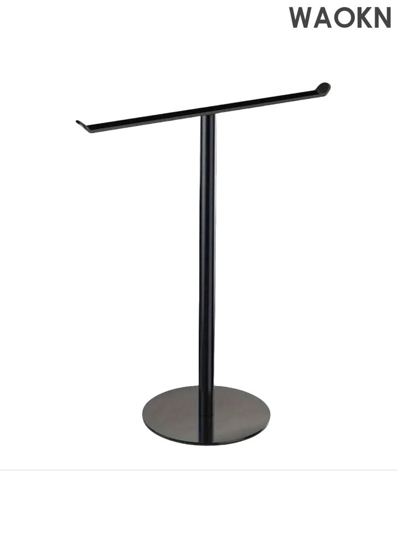 دبليو أيه أو كي أن رف مناشف من الفولاذ المقاوم للصدأ على شكل حرف T - منظم 2 في 1 مثبت على الحائط وسطح الطاولة، ملحقات حمام مقاومة للماء مع حامل عصابة رأس، حل تخزين مطبخ موفر للمساحة، تصميم عصري مقاوم للصدأ (أسود) - Image 1