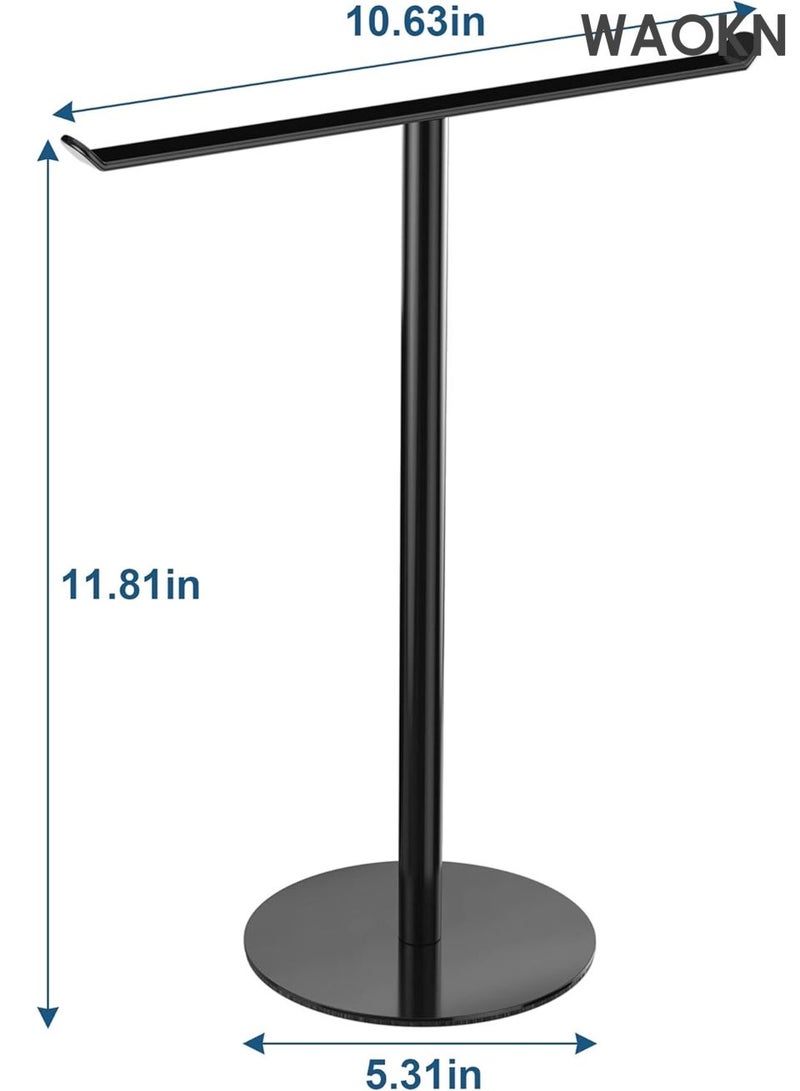 دبليو أيه أو كي أن رف مناشف من الفولاذ المقاوم للصدأ على شكل حرف T - منظم 2 في 1 مثبت على الحائط وسطح الطاولة، ملحقات حمام مقاومة للماء مع حامل عصابة رأس، حل تخزين مطبخ موفر للمساحة، تصميم عصري مقاوم للصدأ (أسود) - Image 4