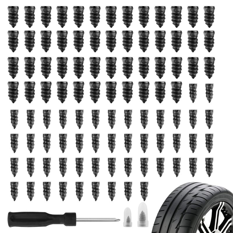 VKQTS 100PCS Car Tire Plug Kit,Practical Tire Screw Plug Repair Kit with Screwdriver/Tires Repair Rubber Nail for Quick Repairs,Essential Car Accessories Tires Repairs Screws - Image 1