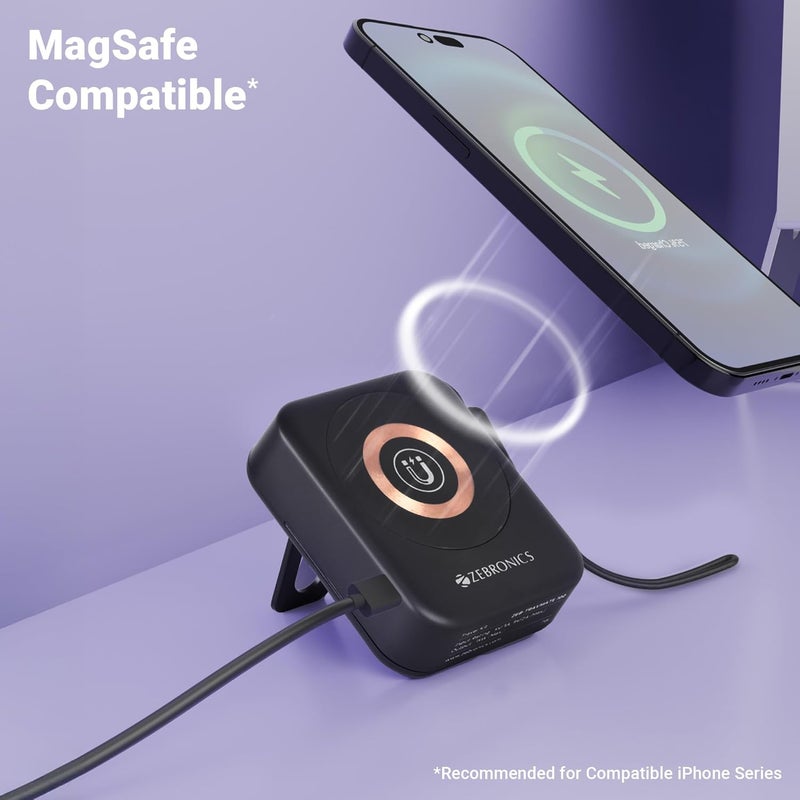 ZEBRONICS شاحن لاسلكي 15 واط ماغسيف، مجموعة تنظيف، مجموعة كابل بيانات 60 واط - محولات نوع C، مايكرو USB، لايتنينغ، USB A، حامل موبايل، مرآة جيب، 7 أدوات تنظيف (ترافميت 100) - Image 3