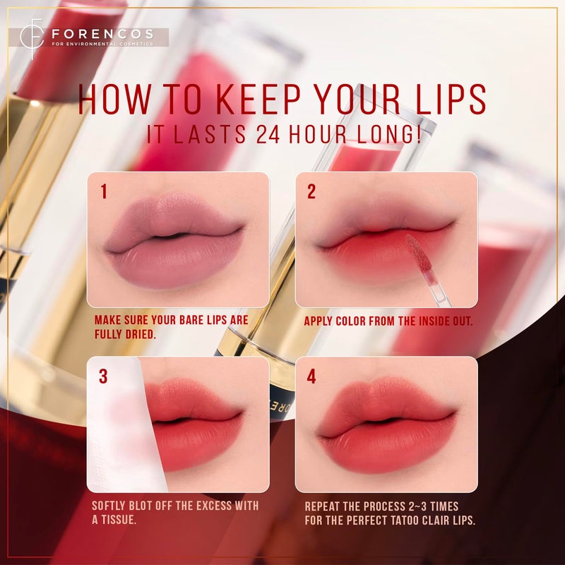 Forencos Long Lasting Waterproof Lip Stain Liquid Lipstick, Velvet Matte, Longwear, High Pigmentation, Tattoo Lips, Weightless, Smudge-proof, Non-Sticky, Korean Lip Tint Stain Makeup (32 Rosier) - Image 3
