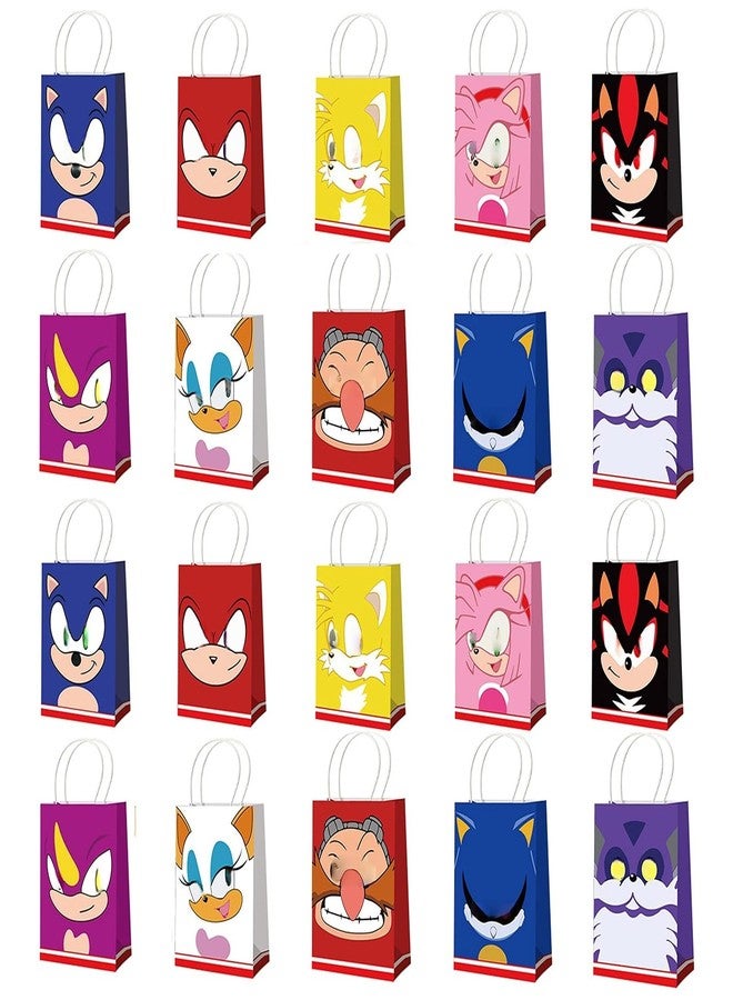 Treayes 20pcs Birthday Decorations Gift Bag,Cute Double Side Paper Goodie Bags with Handle, H-edgeh0g Styles Party Favor Paper Candy