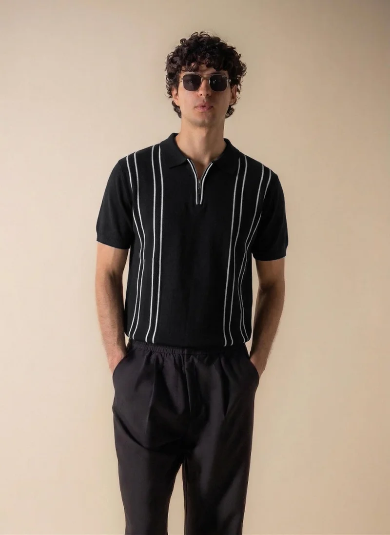 SHAPES TEXTURED STRIPE POLO SHIRT