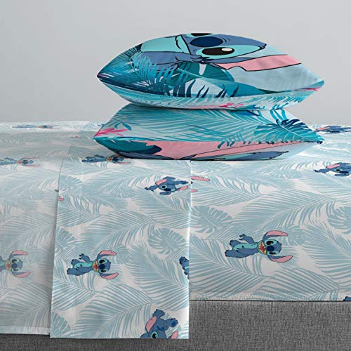 Jay Franco Kids Sheet Set with Fitted, Flat Sheets & Pillow Cover - Ultra-Soft Bedding with Pillowcase for Room Decor, Teal - Lilo & Stitch, 4 Piece Queen - Image 4