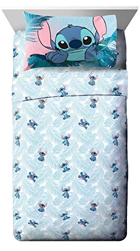 Jay Franco Kids Sheet Set with Fitted, Flat Sheets & Pillow Cover - Ultra-Soft Bedding with Pillowcase for Room Decor, Teal - Lilo & Stitch, 4 Piece Queen - Image 1