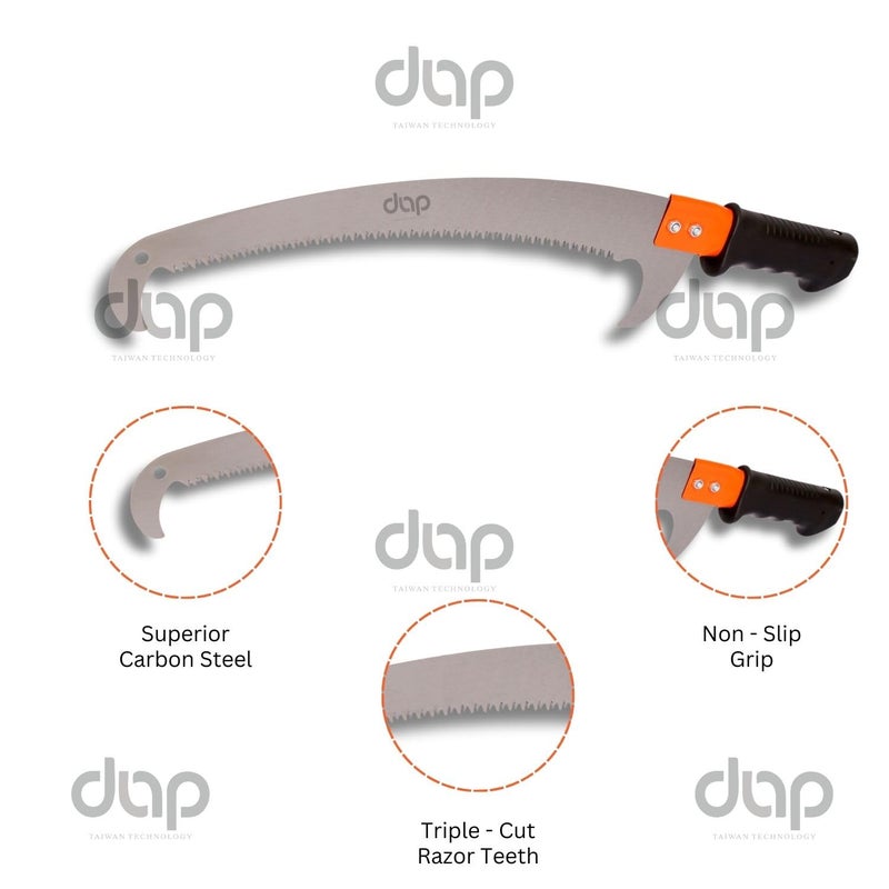 DAP - DOWNHILL AGRO PRODUCTS -Pruning Hand Powered Saw Heavy Duty with Pole Fixing Slot,Curved Blade Hand Saw,Professional Pruning Heavy Duty Saw with Hook,Rust Resistance,With Handle Grip,Tree Cutter - Image 5