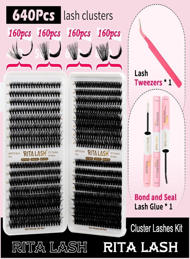 RITALASH Lash Extension Kit 40D+50D+60D+80D DIY Lash Clusters Kit 640pcs Cluster Lashes Individual Lashes Eyelash Extension Kit with Lash Bond and Seal,Lash Tweezers(40D+50D+60D+80D Kit,10-16mm Mixed) - Image 2