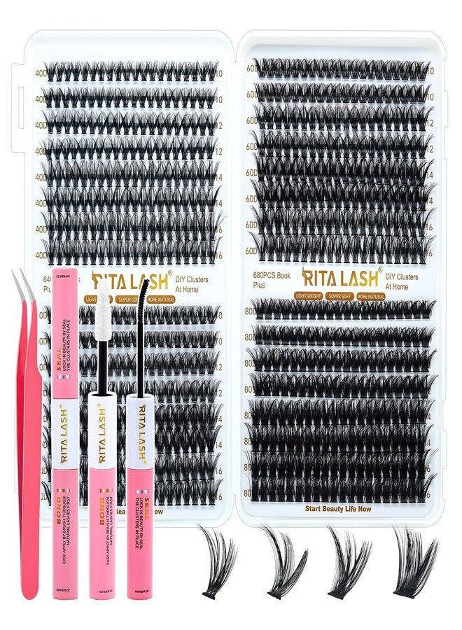 RITALASH Lash Extension Kit 40D+50D+60D+80D DIY Lash Clusters Kit 640pcs Cluster Lashes Individual Lashes Eyelash Extension Kit with Lash Bond and Seal,Lash Tweezers(40D+50D+60D+80D Kit,10-16mm Mixed) - Image 1