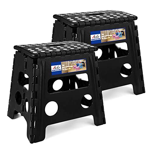 ACKO 2PACK Folding Step Stool  13 Height Premium Heavy Duty Foldable Stool for Kids and Adults Kitchen Garden Bathroom Stepping Stool Black 2PACK