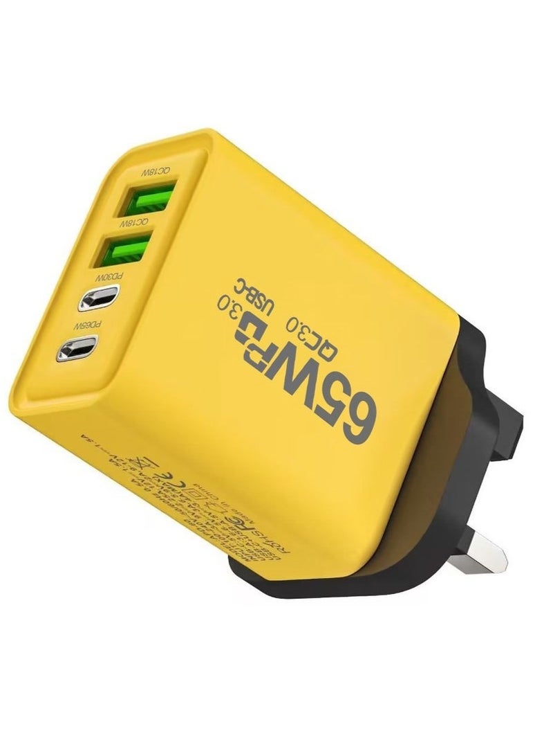 65W Type C Charger, Super Fast GaN Wall Charger with 2 PD USB C 2 QC USB A Laptop Charger, 4-Port Compact Foldable UK Plug Adaptor for MacBook Air Samsung iPhone iPad Galaxy Huawei Xiaomi and More  - Image 2