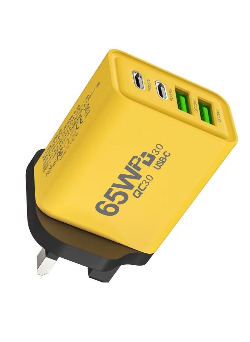 65W Type C Charger, Super Fast GaN Wall Charger with 2 PD USB C 2 QC USB A Laptop Charger, 4-Port Compact Foldable UK Plug Adaptor for MacBook Air Samsung iPhone iPad Galaxy Huawei Xiaomi and More  - Image 3