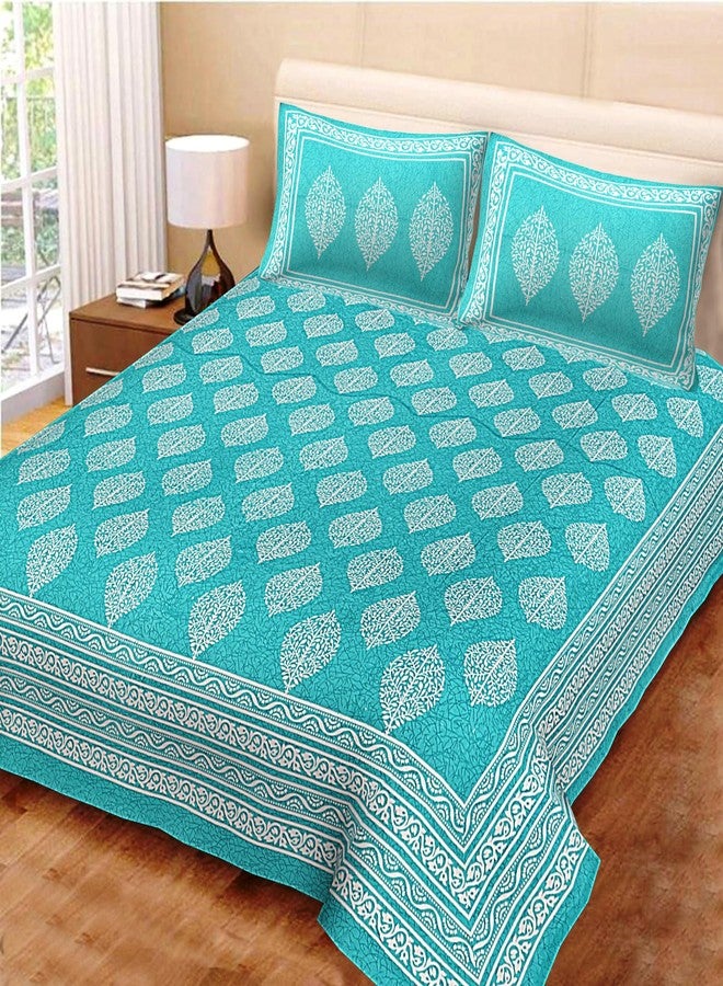 Cotton bedsheet for Double Bed Rajasthani Jaipuri Traditional Floral King Size Double Bedsheet with 2 Pillow Covers -Multicolor133 - Image 1