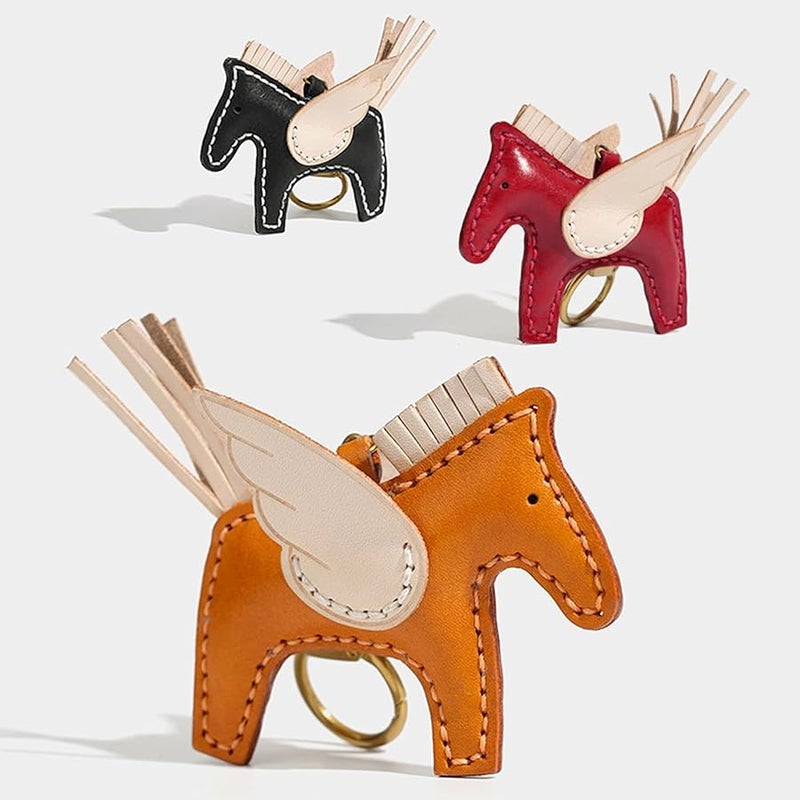 Yzikema Leather Horse Bag Charms Keychain-Handmade Genuine Leather Animals Bag Accessories Gift for Women Men and Kids - Image 4