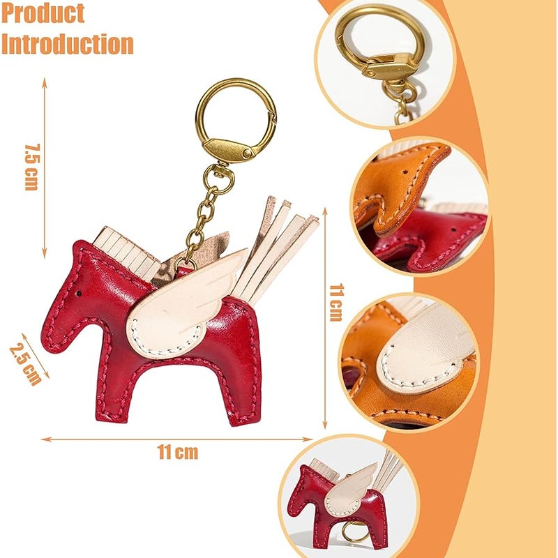 Yzikema Leather Horse Bag Charms Keychain-Handmade Genuine Leather Animals Bag Accessories Gift for Women Men and Kids - Image 3