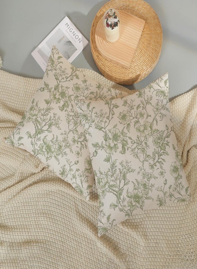 GOLIANDA Sage Green Pillow Covers 18x18 Set of 2 Light Green Floral Chinoiserie Throw Pillows Vintage Rustic Toile Flower Decorative Pillow Cases Outdoor Chinoiserie Decor Cushion Case for Couch Sofa - Image 5