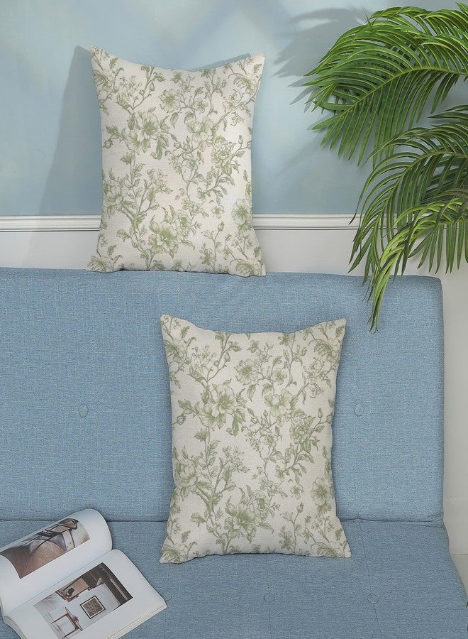 GOLIANDA Sage Green Pillow Covers 18x18 Set of 2 Light Green Floral Chinoiserie Throw Pillows Vintage Rustic Toile Flower Decorative Pillow Cases Outdoor Chinoiserie Decor Cushion Case for Couch Sofa - Image 3