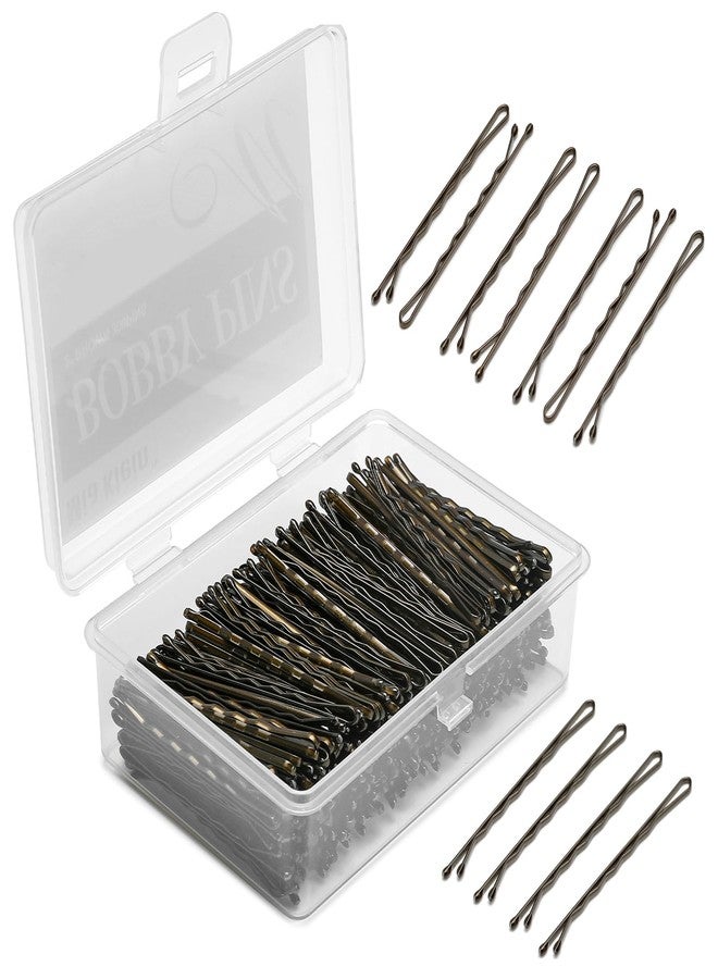 Mia Klein Bobby Pins 2 Inch 300Count for Brown Hair, Crimped Hair Pins for Women, Girls and Kids, Bobby Pins for Bun, with Storage Box, Great for Thick Hair (Brown) - Image 1
