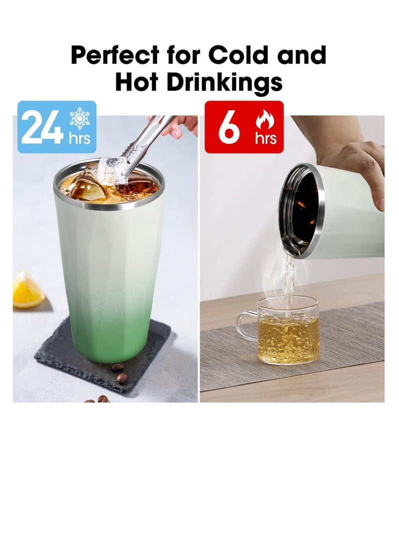 SOLARAE Tumbler with Straw and Lid, 600ML Gradient Color Thermos Cup, Thermal Insulated Vacuum Stainless Steel Thermal Mug, Reusable Leak-Proof Coffee Cups, Keeps Drinks Cold & Hot, Green - Image 5