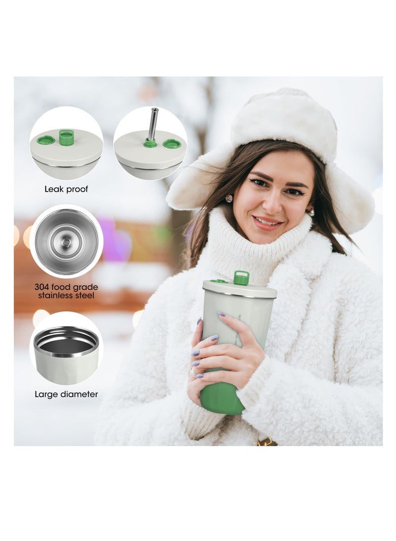 SOLARAE Tumbler with Straw and Lid, 600ML Gradient Color Thermos Cup, Thermal Insulated Vacuum Stainless Steel Thermal Mug, Reusable Leak-Proof Coffee Cups, Keeps Drinks Cold & Hot, Green - Image 3