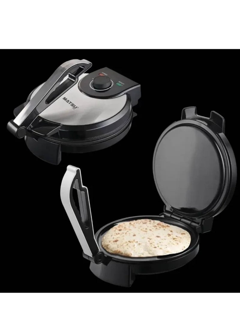 Generic - MATSU 10-Inch Electric Roti Maker – 1200W Chapati & Flatbread Press with Non-Stick Surface, Stainless Steel Body, Adjustable Temperature Control, Dual Indicator Lights, Safety Lock, Easy Cleaning – Ideal for Roti, Paratha, Tortilla, Khakra – 220-240V Kitchen Appliance - Image 1