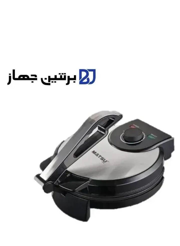 Generic - MATSU 10-Inch Electric Roti Maker – 1200W Chapati & Flatbread Press with Non-Stick Surface, Stainless Steel Body, Adjustable Temperature Control, Dual Indicator Lights, Safety Lock, Easy Cleaning – Ideal for Roti, Paratha, Tortilla, Khakra – 220-240V Kitchen Appliance - Image 1