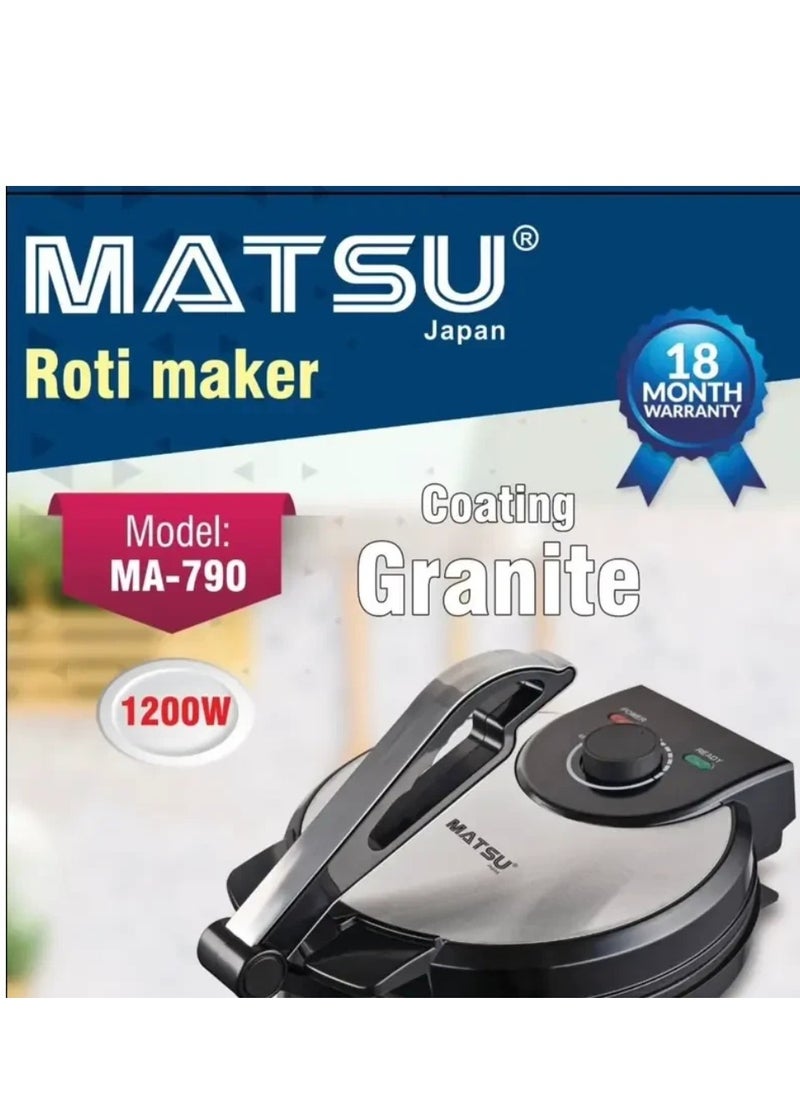 Generic - MATSU 10-Inch Electric Roti Maker – 1200W Chapati & Flatbread Press with Non-Stick Surface, Stainless Steel Body, Adjustable Temperature Control, Dual Indicator Lights, Safety Lock, Easy Cleaning – Ideal for Roti, Paratha, Tortilla, Khakra – 220-240V Kitchen Appliance - Image 1
