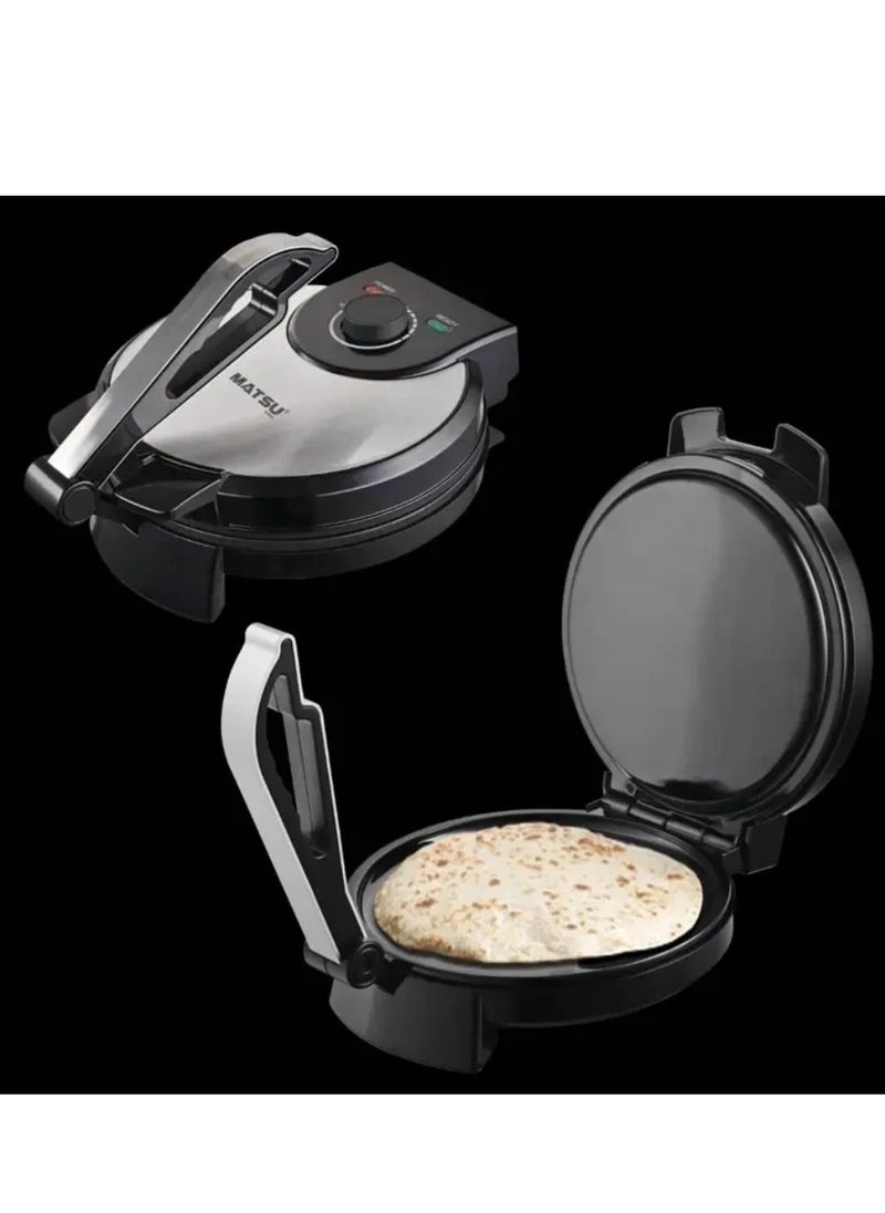 Generic - MATSU 10-Inch Electric Roti Maker – 1200W Chapati & Flatbread Press with Non-Stick Surface, Stainless Steel Body, Adjustable Temperature Control, Dual Indicator Lights, Safety Lock, Easy Cleaning – Ideal for Roti, Paratha, Tortilla, Khakra – 220-240V Kitchen Appliance - Image 1