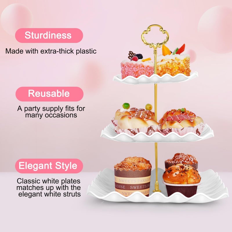 Findful 5 Pcs Dessert Table Display Set - 2 Pcs 3-Tier Dessert Display Stands & 3 Pcs Serving Tray - Dessert Trays Dessert Stands Treat Table Displays Set for Tea Parties,Birthdays & Baby Showers - Image 5