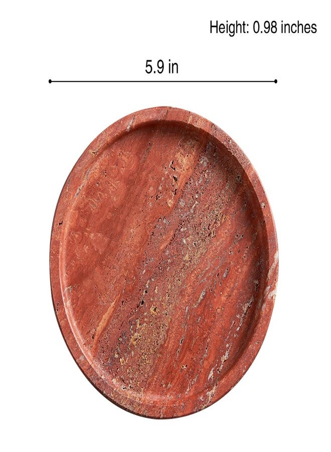 XINFUHUA Natural Travertine Tray for Bathroom Countertop & Coffee Table, Round Stone Serving Dish with Marble Finish (Red, 5.9") - Image 5