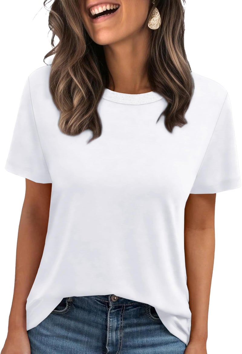 Jescakoo White T Shirts for Women Crewneck Short Sleeve Summer Tops Loose Fitting Tees 2XL - Image 1