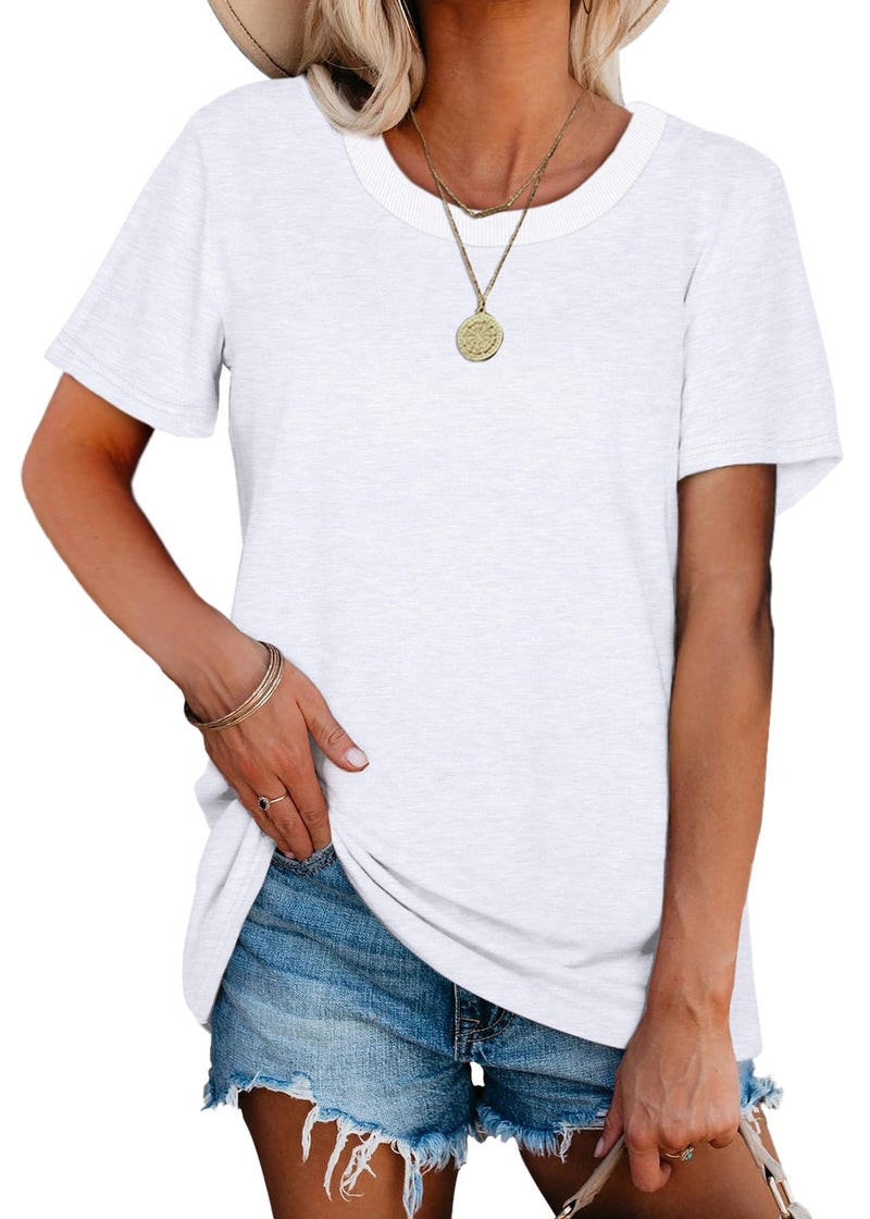 Jescakoo White T Shirts for Women Crewneck Short Sleeve Summer Tops Loose Fitting Tees 2XL - Image 3