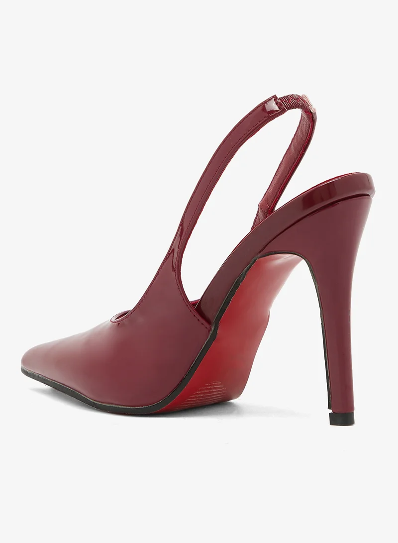 Ella Burgundy Classic Mid Heel Sling Back Pumps for Women | Best Price UAE