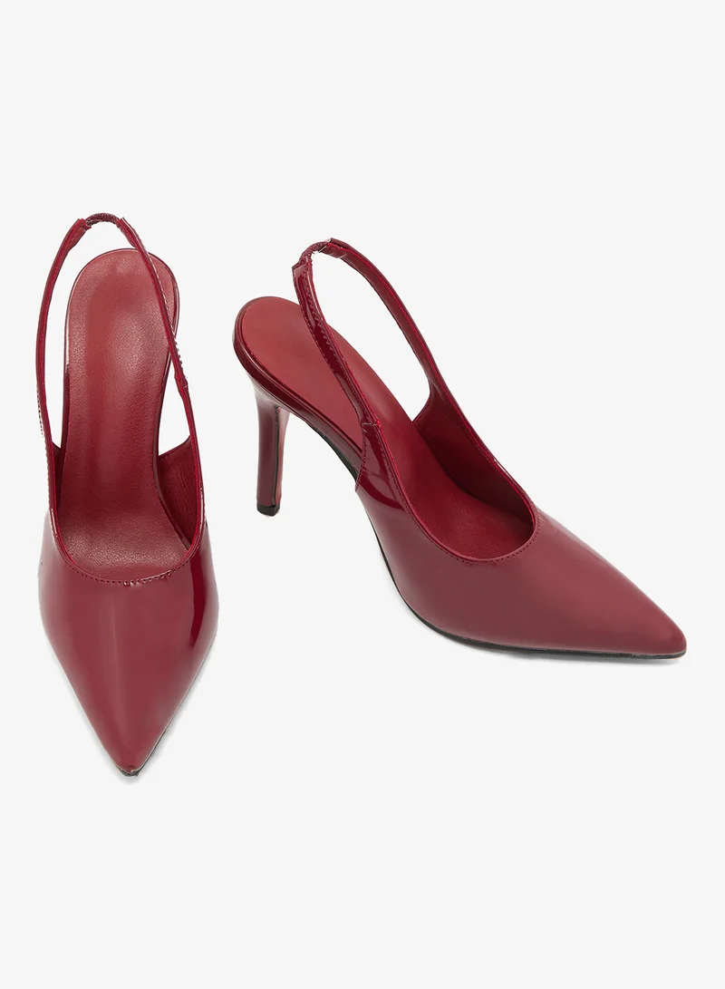 Ella Burgundy Classic Mid Heel Sling Back Pumps for Women | Best Price UAE