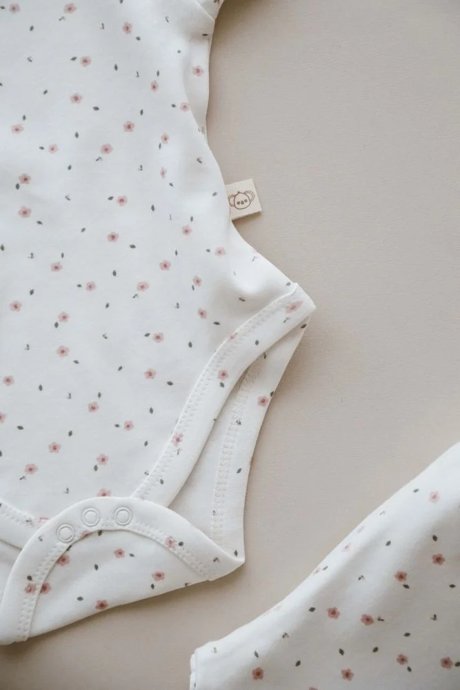 اوهلالا كوالا Pink Floral Printed Baby Bodysuit - Tights Set