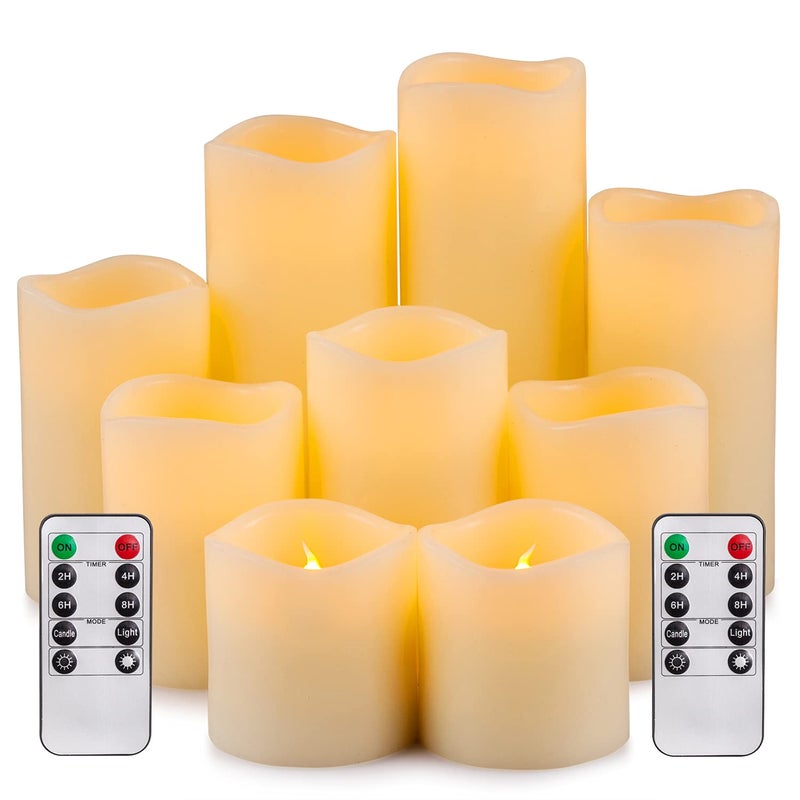 RY King Large Flameless Candle Set of 9 D 3 x H 3 3 4 4 5 5 6 7 8 Battery Operated LED Pillar Real Wax Candles with Remote Control Timer