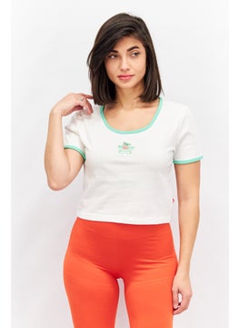 Women Sportswear Fit Round Neck Shortsleeve Crop Top, White