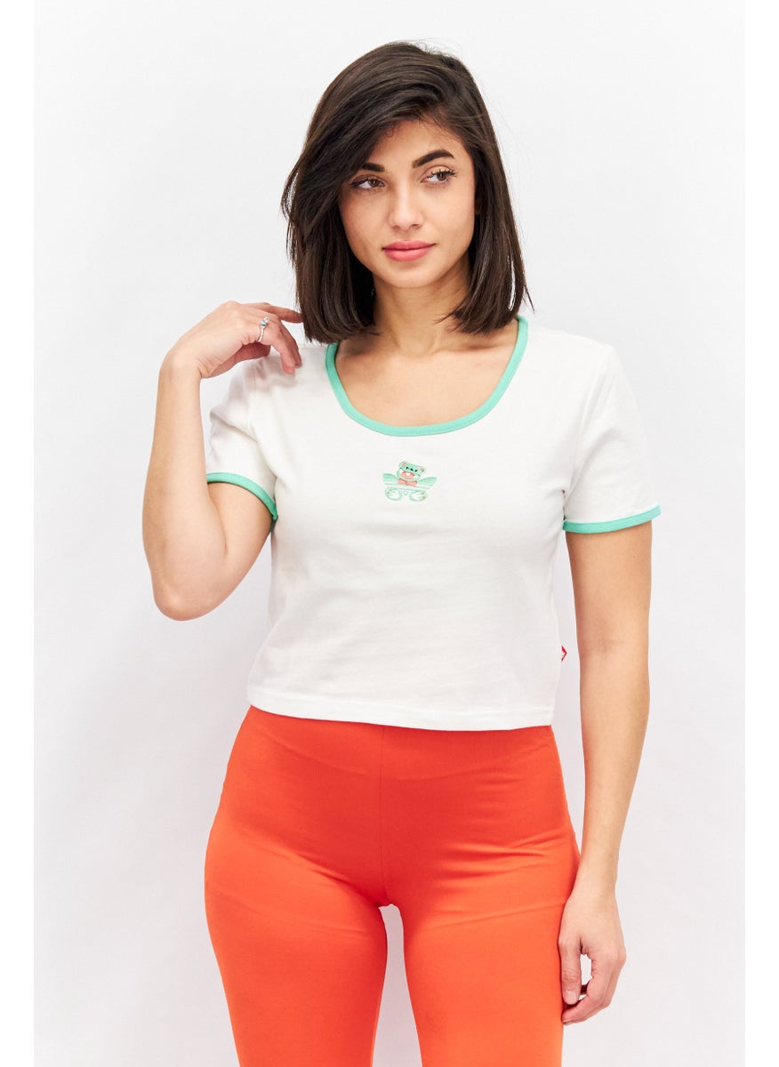 Adidas - Women Sportswear Fit Round Neck Shortsleeve Crop Top, White - Image 1