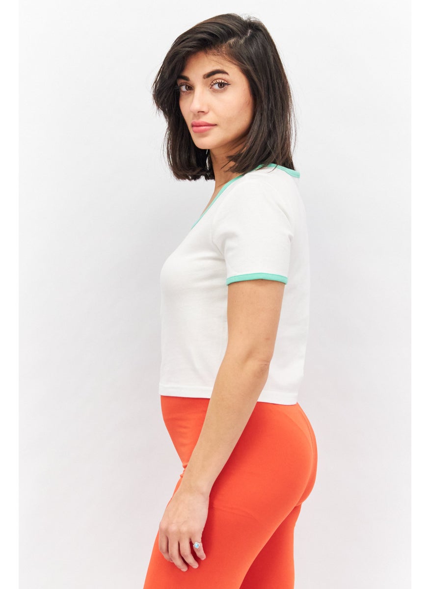 Adidas - Women Sportswear Fit Round Neck Shortsleeve Crop Top, White - Image 1