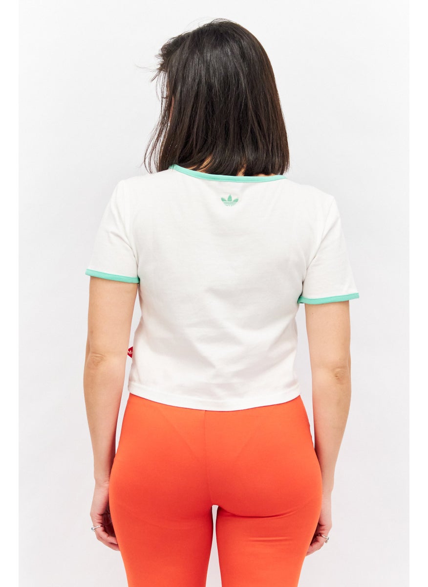Adidas - Women Sportswear Fit Round Neck Shortsleeve Crop Top, White - Image 1