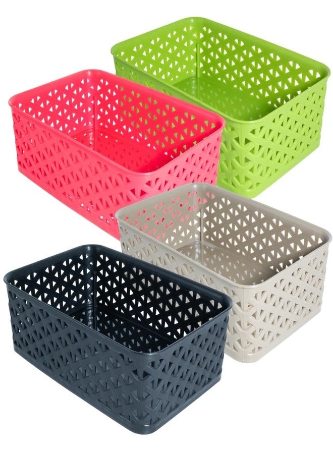 Simply Home Libra-2 Multi-Purpose Plastic Storage Basket|Stackable Organizer Tokri For Home,Kitchen,Bathroom & Office|Ideal For Toys,Clothes,Cosmetics,Stationery|Set Of 4|Green Black Red Coffee - Image 1