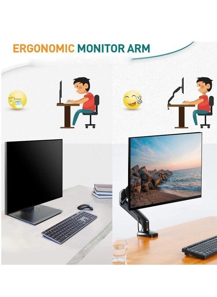 JAJEEK Single Monitor Arm for 13-32 Inch Screens – Gas Spring Arm with 360 Degree Swivel, VESA 75x75/100x100mm, C-Clamp Base and Metal Ring, Adjustable Mount for Screens up to 8kg, Ergonomic Desk Mount  - Image 3