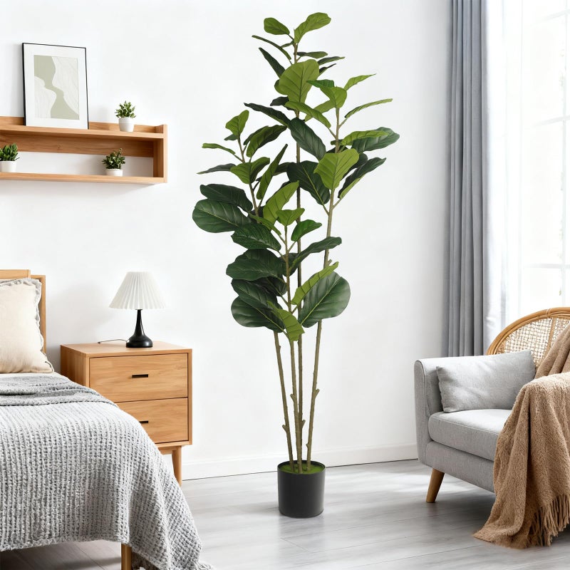 TIMBERHIDE شجرة فيكوس صناعية بطول 6 أقدام لتزيين المنزل أو المكتب - شجرة فيكوس مزيفة واقعية في وعاء أسود، نبات صناعي بجذع وأوراق تشبه الحقيقة لغرفة المعيشة، هدية لتدشين المنزل. - Image 5